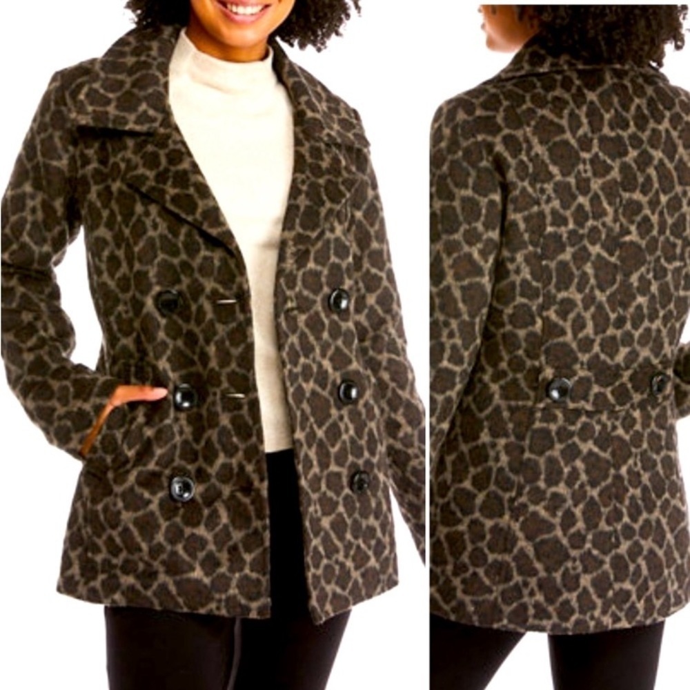 Me Jane Classic Pea Coat All Over Animal Print Girls SZ 14